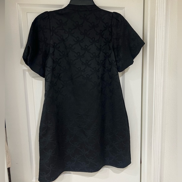 Sold NEW midnight glitz black puff sleeve bow pattern bow sequin jacquard dresss - Picture 5 of 11